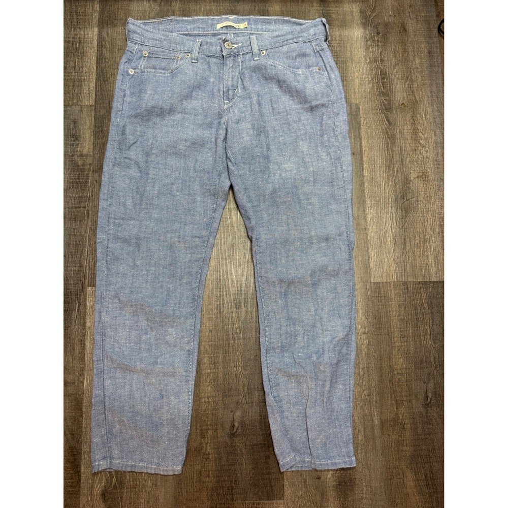 Levis Boyfriend Pants Womens 28 Blue Chambray Linen Blend 19887-0033